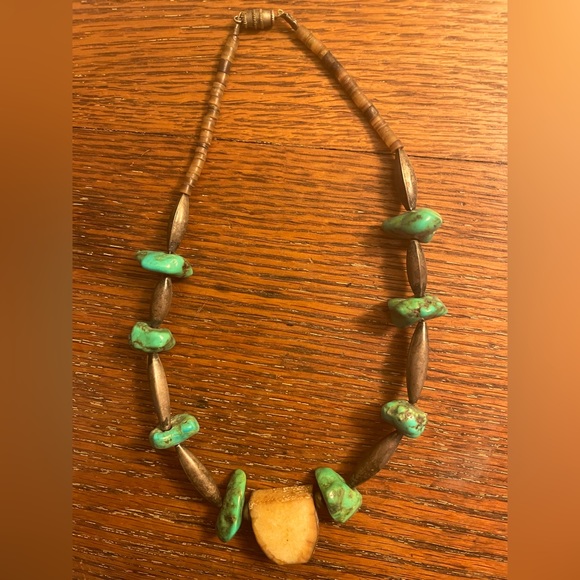 Vintage Sterling Turquoise And Bone Necklace/choker - Picture 1 of 2